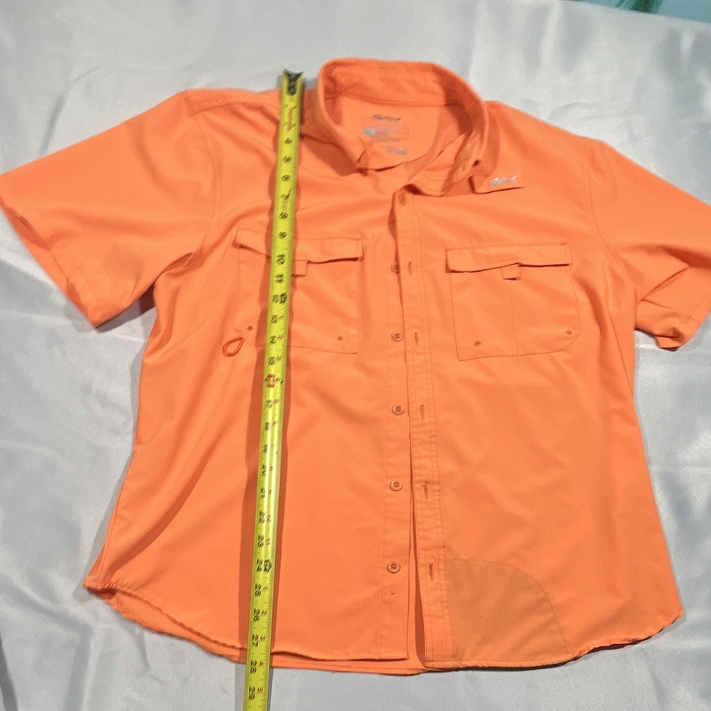 Silver Bait Men's L Orange Button-Up Fishing Shirt Polyester Pockets Fish Logo - Picture 6 of 9
